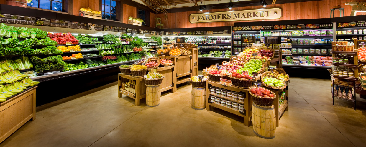 New produce department in grocery store. 